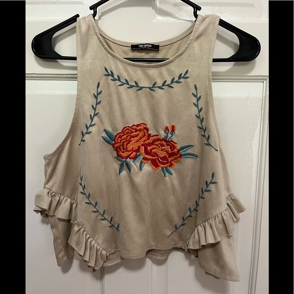 Suede Embroidered Tank Top
